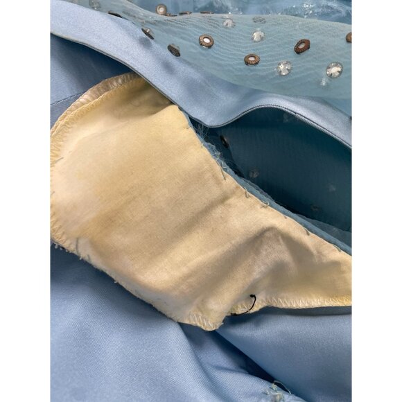 Vintage Womens Blue Embellished Sheer Long-Sleeve Gown With Beaded Overlay - Picture 10 of 16